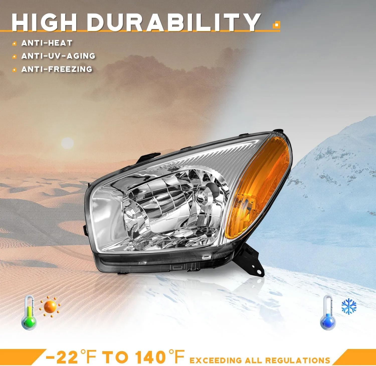 for 2001-2003 Toyota Rav4 Headlight Assembly Replacement For 01-03 Rav4 Headlamp with Chrome Housing Amber Reflector Left & Right Side