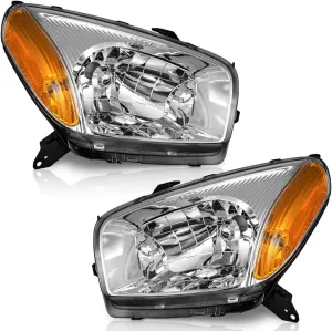 for 2001-2003 Toyota Rav4 Headlight Assembly Replacement For 01-03 Rav4 Headlamp with Chrome Housing Amber Reflector Left & Right Side
