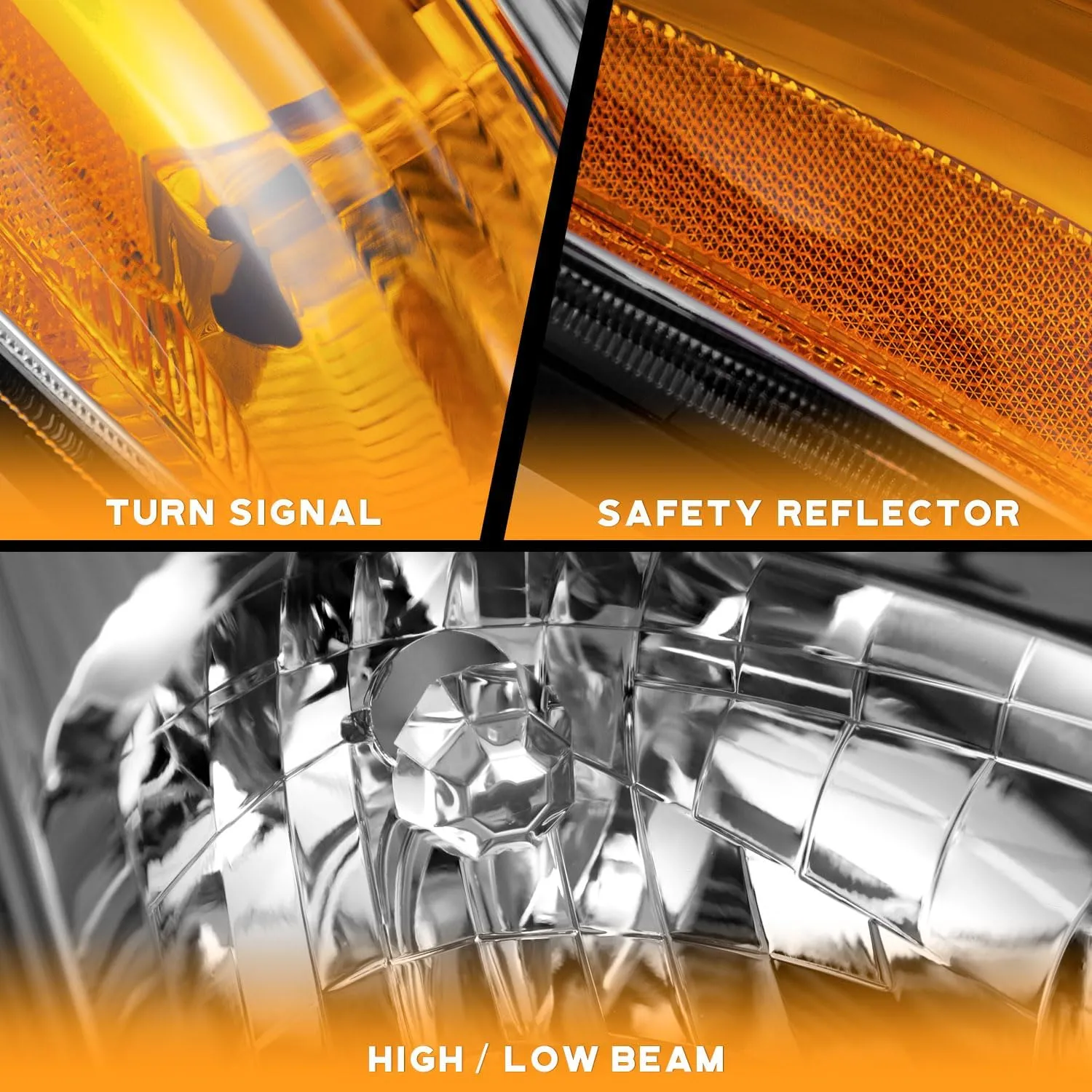 for 2001-2003 Toyota Rav4 Headlight Assembly Replacement For 01-03 Rav4 Headlamp with Chrome Housing Amber Reflector Left & Right Side