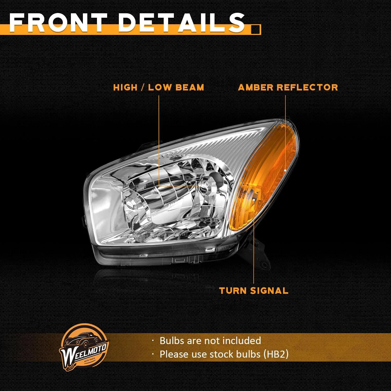 for 2001-2003 Toyota Rav4 Headlight Assembly Replacement For 01-03 Rav4 Headlamp with Chrome Housing Amber Reflector Left & Right Side