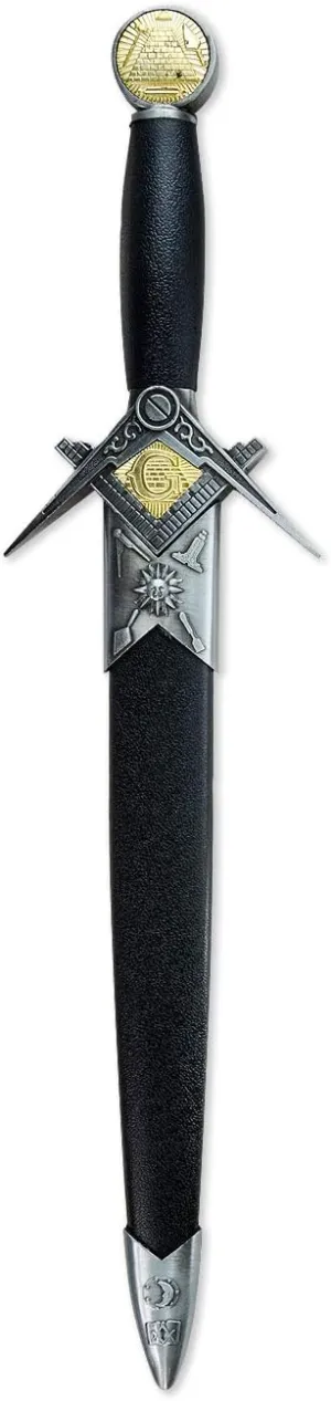 Freemason Square & Compass with Working Tools Masonic Short Sword Dagger - [Black & Silver]