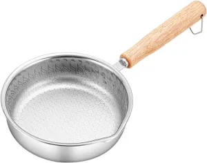 Frying Pan Stainless Steel Frying Pan, Small Cooking Skillet with Wood Handle, Nonstick Coating - Even Heat Distribution, Ideal for Eggs, Pancakes,14cm