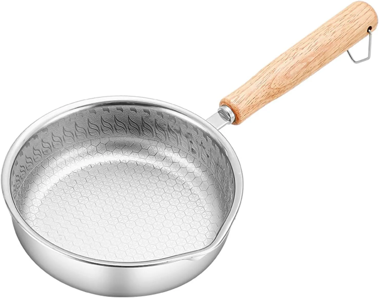 Frying Pan Stainless Steel Frying Pan, Small Cooking Skillet with Wood Handle, Nonstick Coating - Even Heat Distribution, Ideal for Eggs, Pancakes,14cm