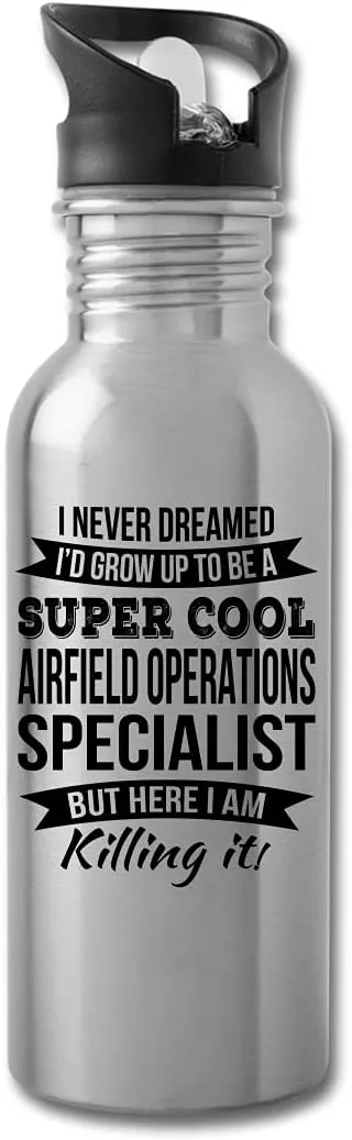 Funny Airfield Operations Specialist Gifts Water Bottle For Men Women New Job Appreciation 20 fl oz Bottle Silver