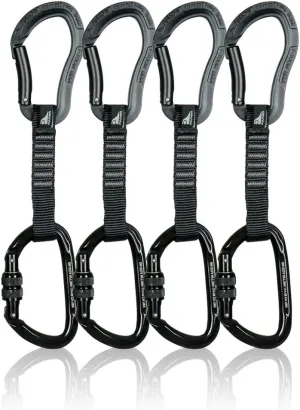 Fusion Climb 4-Pack 12cm Tactical Military Rescue Quickdraw Set with Techno Zoom Bent Gate Black/Vapor Screw Gate Black Carabiners