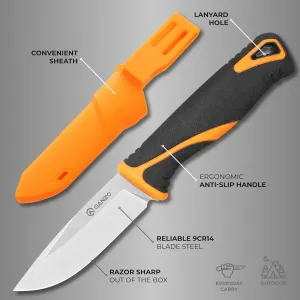 Ganzo G807-OR Fixed Blade Knife 9CR14 Stainless Steel Blade Ergonomic Anti-Slip Handle Camping Hunting Fishing Outdoor EDC Knife with PP Scabbard Sheath (Orange)
