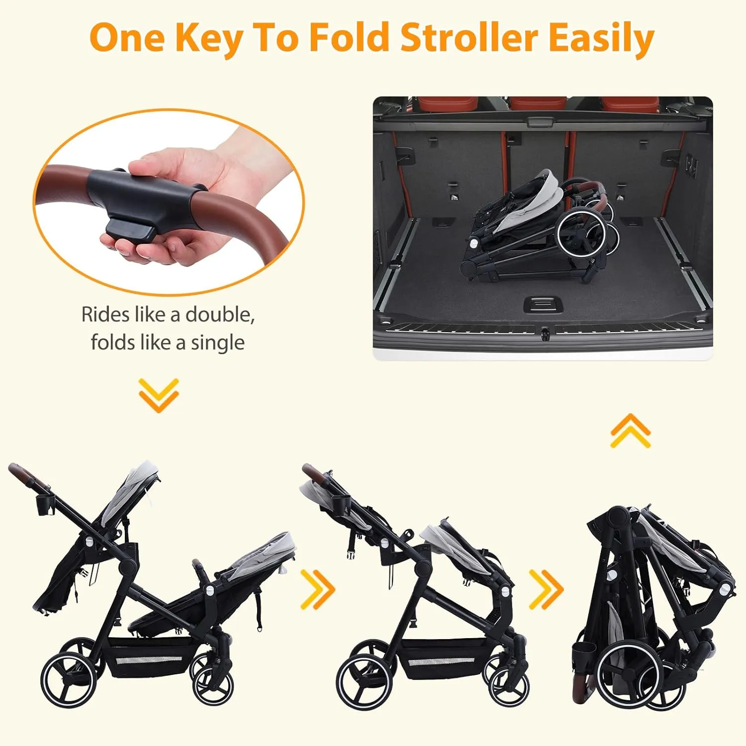 GAOMON Double Stroller Track Tandem Stroller for Infant and Toddler, Foldable Pushchair Bassinet Pram, Multi-Position Reversible & Adjustable Backrest, Large Storage Basket and Canopy, Light Gray