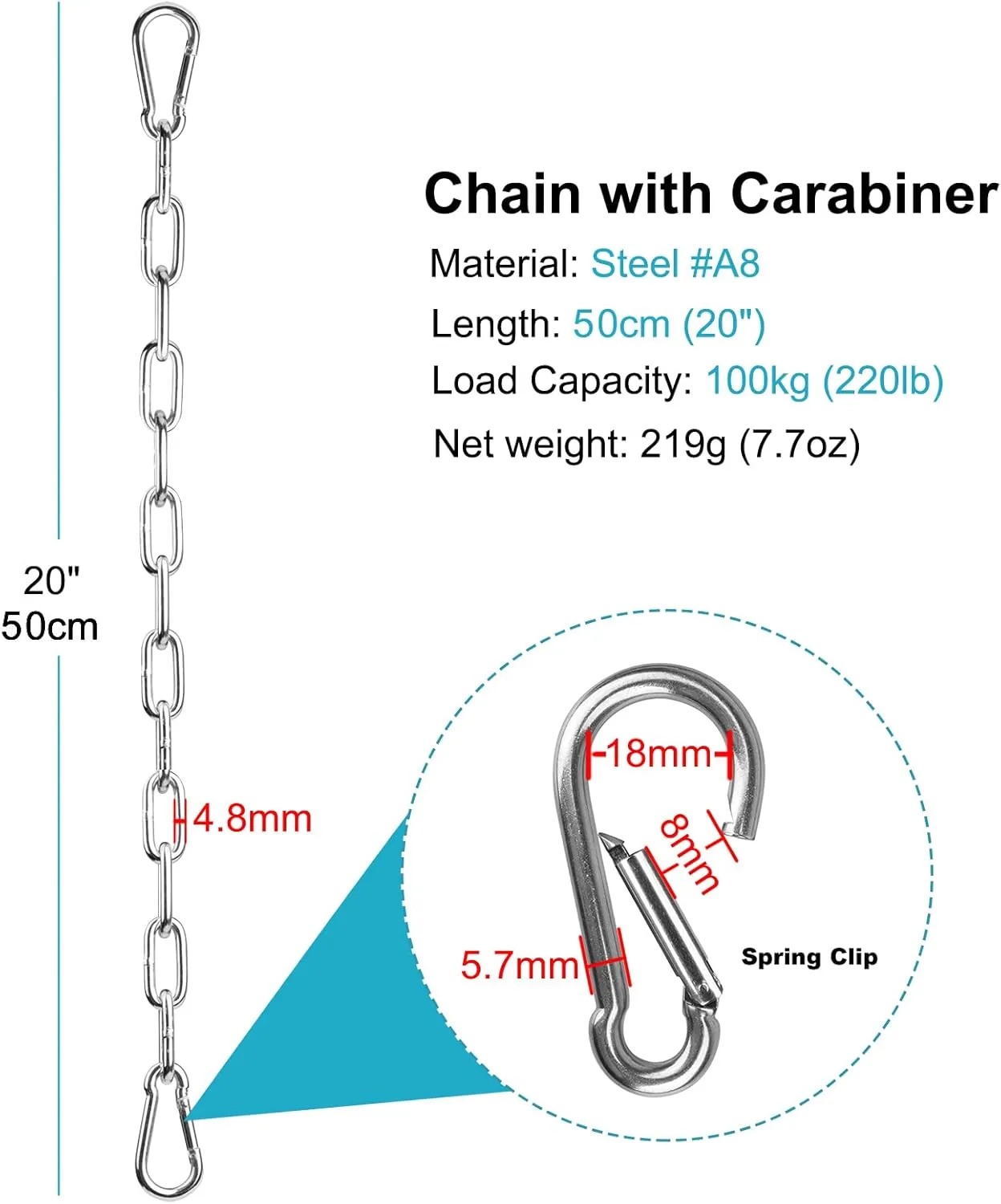 GBGS 4 Pcs 20" Hanging Chain for DIY Home Gym,Playground Hanging Chair Hammock,Max Load 220 lb