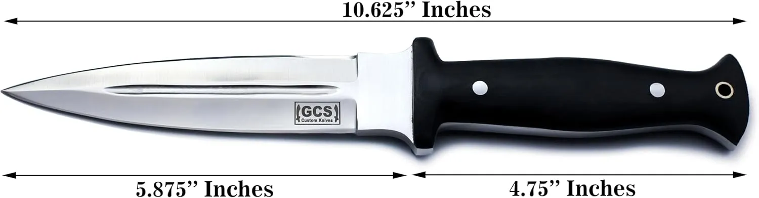 GCS Handmade Dagger Hunting Knife Full Tang Black Micarta Handle D2 Steel with Cowhide Right and Left Leather Sheath for Hunting, Camping, Bushcraft and EDC (DAGGER GCS-234)