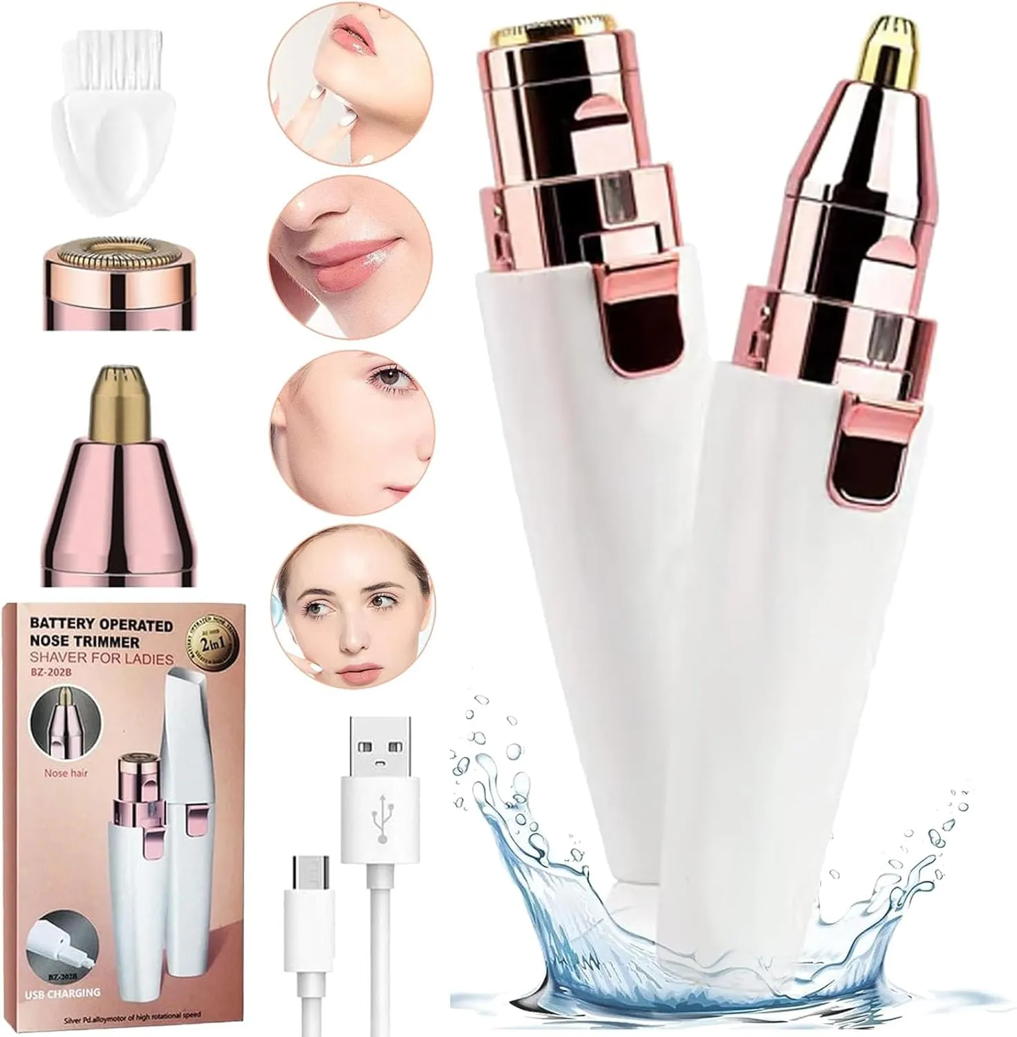 GDSAFS 2-in-1 Women's Eyebrow and Facial Hair Removal Device, Rechargeable Electric Eyebrow Trimmer for Women, Painless Smooth Facial Hair Removal, for Face Peach Fuzz, Lips, Arms (1pcs-Charging)