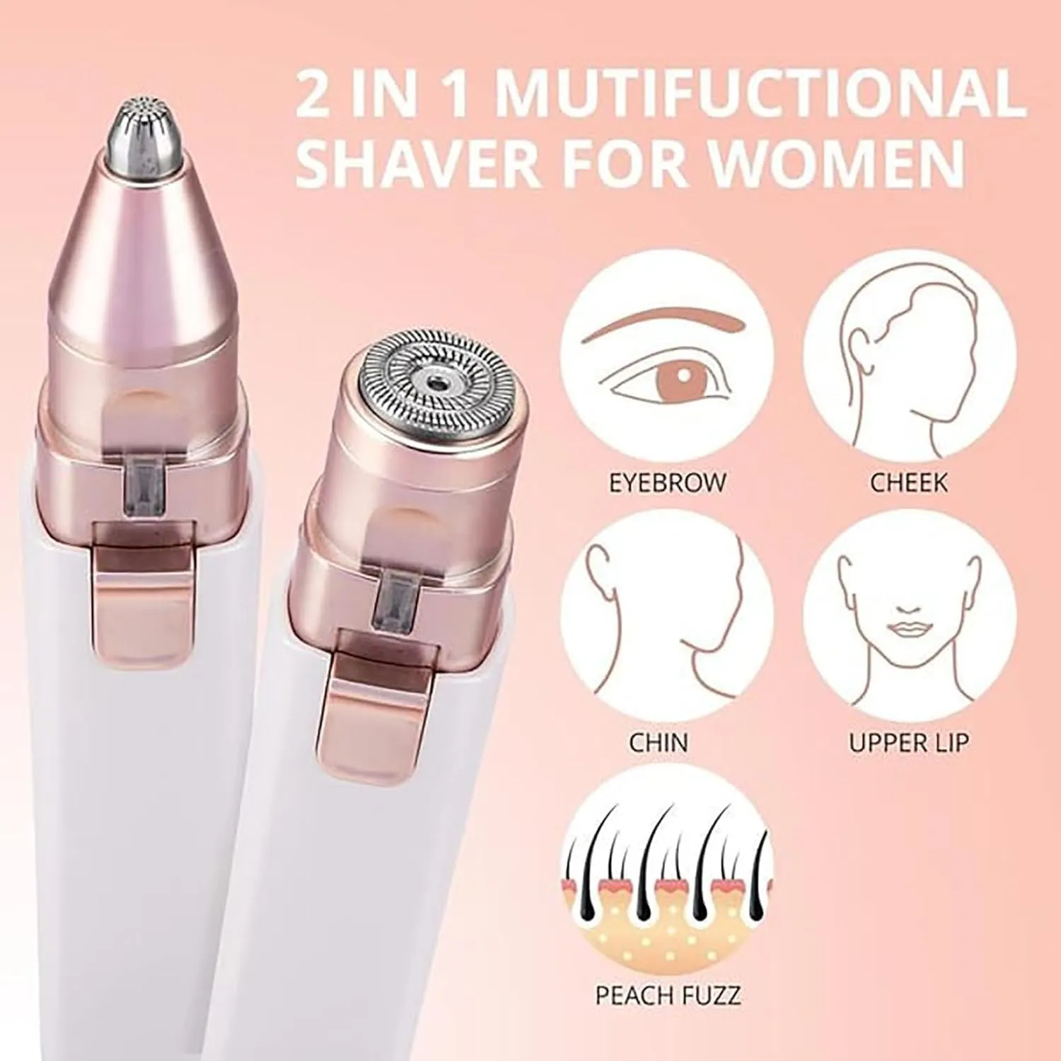 GDSAFS 2-in-1 Women's Eyebrow and Facial Hair Removal Device, Rechargeable Electric Eyebrow Trimmer for Women, Painless Smooth Facial Hair Removal, for Face Peach Fuzz, Lips, Arms (1pcs-Charging)