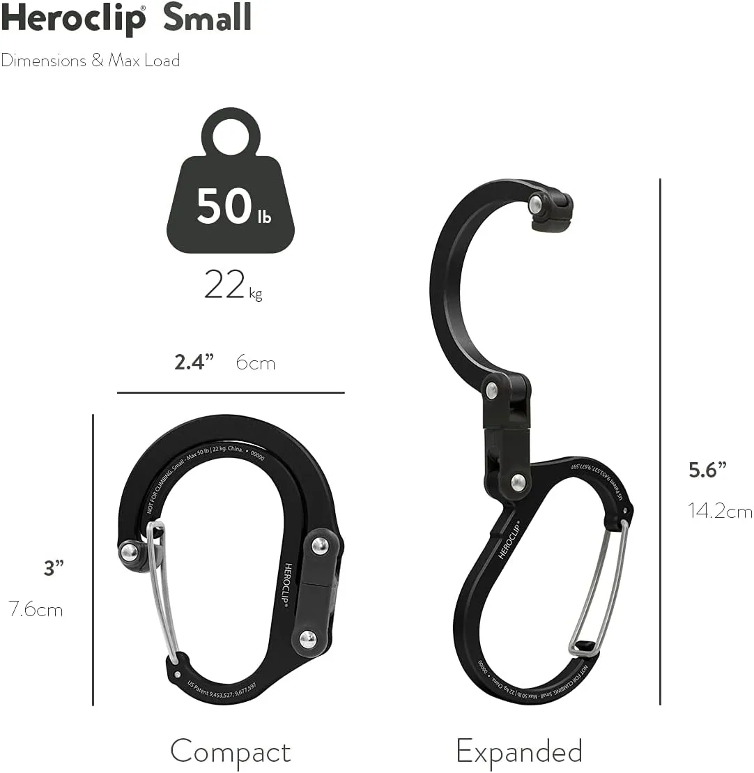 GEAR AID HEROCLIP (Small) Carabiner Gear Clip and Hook, for Hanging Bags, Purses, Lanterns, Strollers, Tools, Helmets, Water Bottles, and More