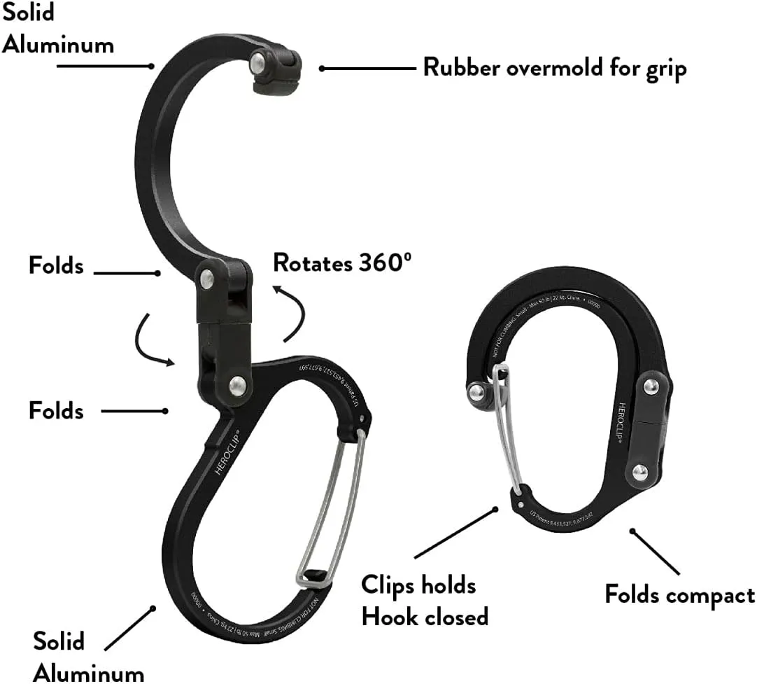 GEAR AID HEROCLIP (Small) Carabiner Gear Clip and Hook, for Hanging Bags, Purses, Lanterns, Strollers, Tools, Helmets, Water Bottles, and More