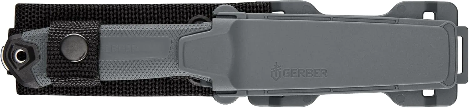 GERBER GEAR Strongarm Camp - Fixed Blade Camping Knife for Controlled Cuts For First Aid Or Cutting Rope Made With 420HC Full Tang Plain Edge Blade And Diamond-Textured Grippy Handle-Made in USA- Gray