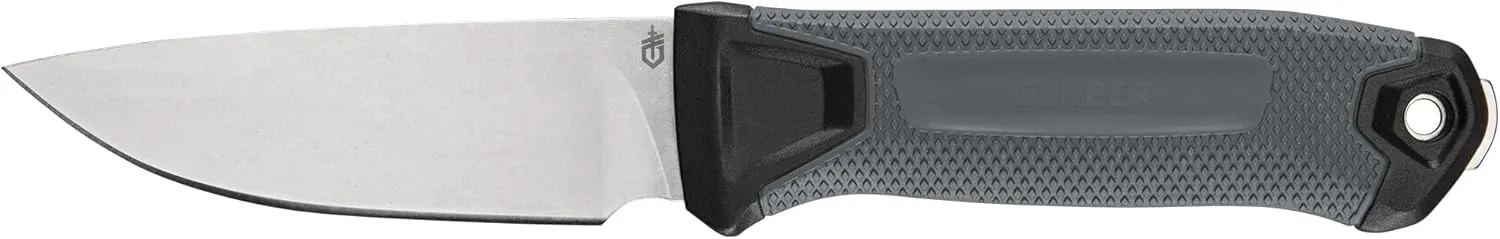 GERBER GEAR Strongarm Camp - Fixed Blade Camping Knife for Controlled Cuts For First Aid Or Cutting Rope Made With 420HC Full Tang Plain Edge Blade And Diamond-Textured Grippy Handle-Made in USA- Gray
