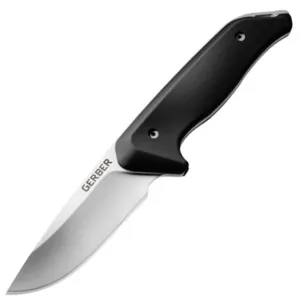 Gerber Moment Fixed Knife 3.63" Plain Edge Drop Point 5Cr15MoV Steel Blade Rubber Overmold Handle Black Nylon Sheath 31-002197