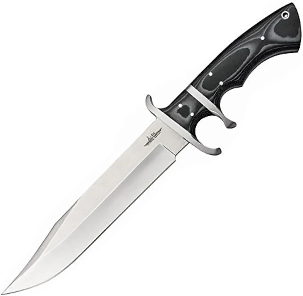 GIL HIBBEN Assault Tactical Knife with Leather Belt Sheath - Full-Tang 7Cr17 Stainless Steel Blade, Micarta Handle, Cast Handguard, Certificate of Authenticity, For Tactical Gear - Length 12"
