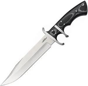 GIL HIBBEN Assault Tactical Knife with Leather Belt Sheath - Full-Tang 7Cr17 Stainless Steel Blade, Micarta Handle, Cast Handguard, Certificate of Authenticity, For Tactical Gear - Length 12"