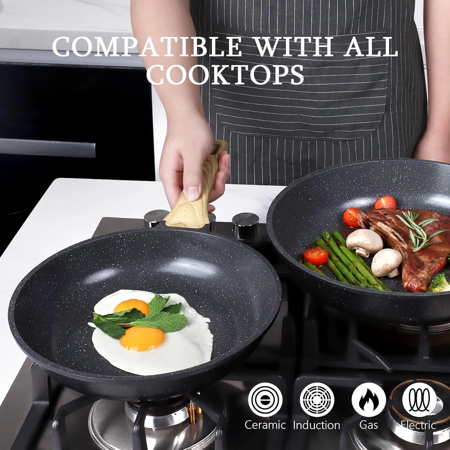 GiPP Ceramic Nonstick Frying Pan - 10 Inch Healthy Non-Toxic Non Stick Skillet Omelette Pans, Induction Compatible Chef Pan, PFAS & PFOA-Free, Dishwasher Safe, Stay Cool Handles