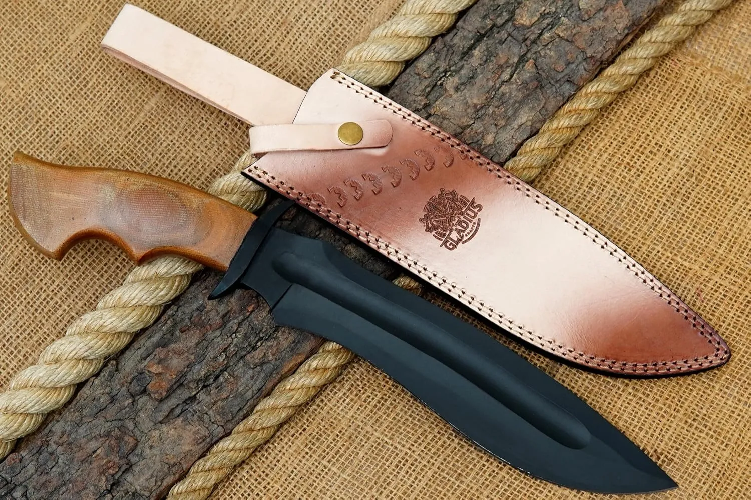 GLADIUS CRAFTS| 17 inch handcrafted US Marine Corps military knife with Leather sheath, 11-inch J2 Steel Blade with 6-inch wooden handle for Camping, Outdoor, Bush craft