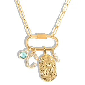Gold Charm Necklace for Women, Personalized Mothers Day Gift for Her, Birthday Gift for Mom, Gold Plated Pendant Charms, Handmade Jewelry for Women, Graduation Gift -P-LOCK-N