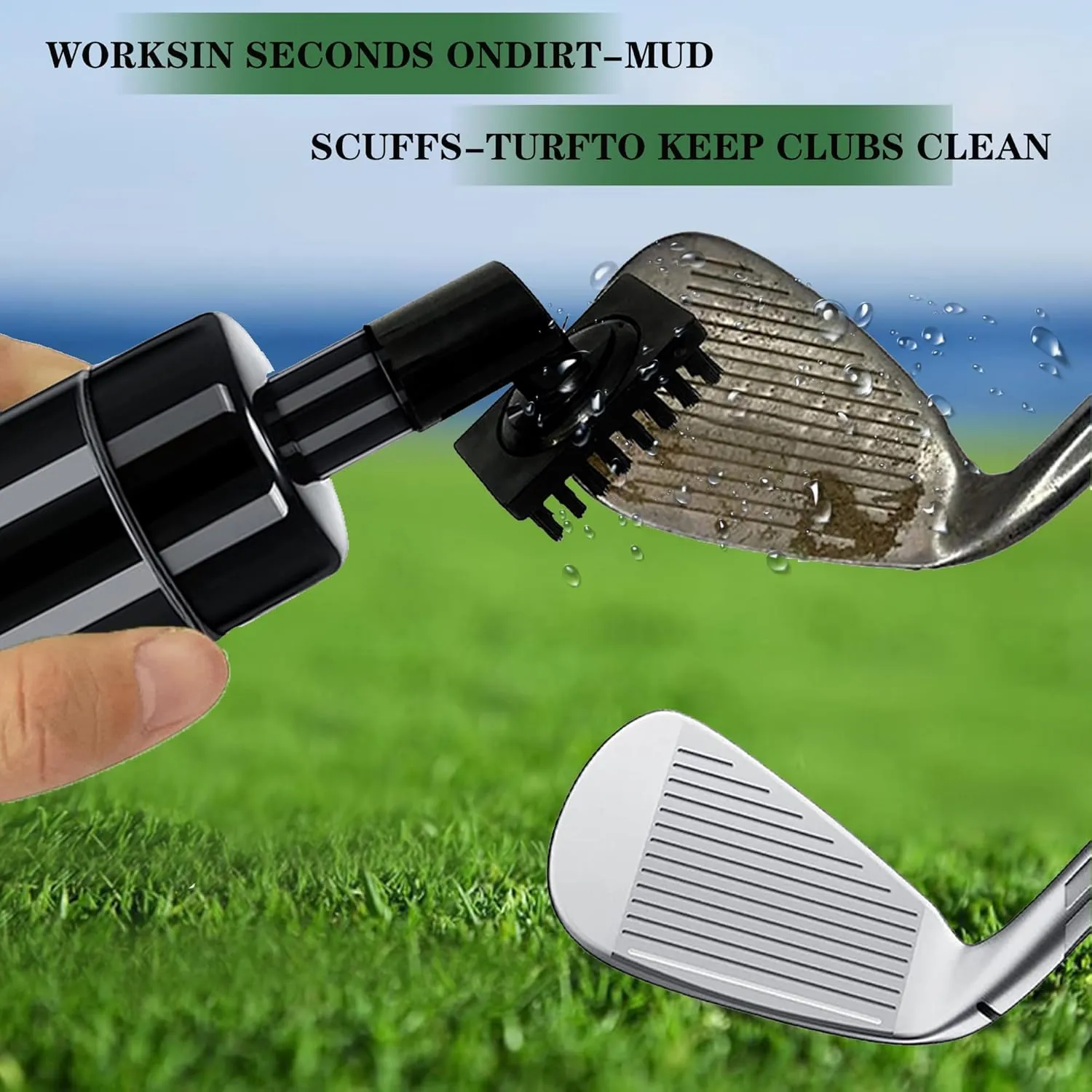 Golf Clean Tool Set - Retractable Club Brush & 2 Groove Sharpener for U & V-Grooves, Portable Iron Brush Kit
