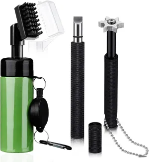 Golf Clean Tool Set - Retractable Club Brush & 2 Groove Sharpener for U & V-Grooves, Portable Iron Brush Kit