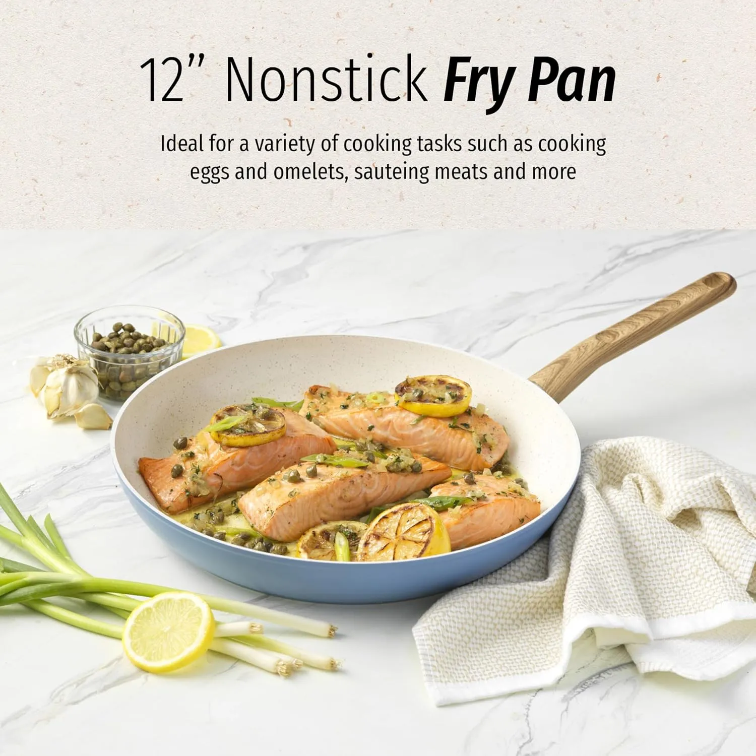 GoodCook Healthy Ceramic Titanium-Infused 12” Fry Pan, Light Blue – Induction Cookware, Nonstick Cooking Pan, Frying Pan Skillet for Eggs, Meats, Vegetables, Sauces, Warming Tortillas