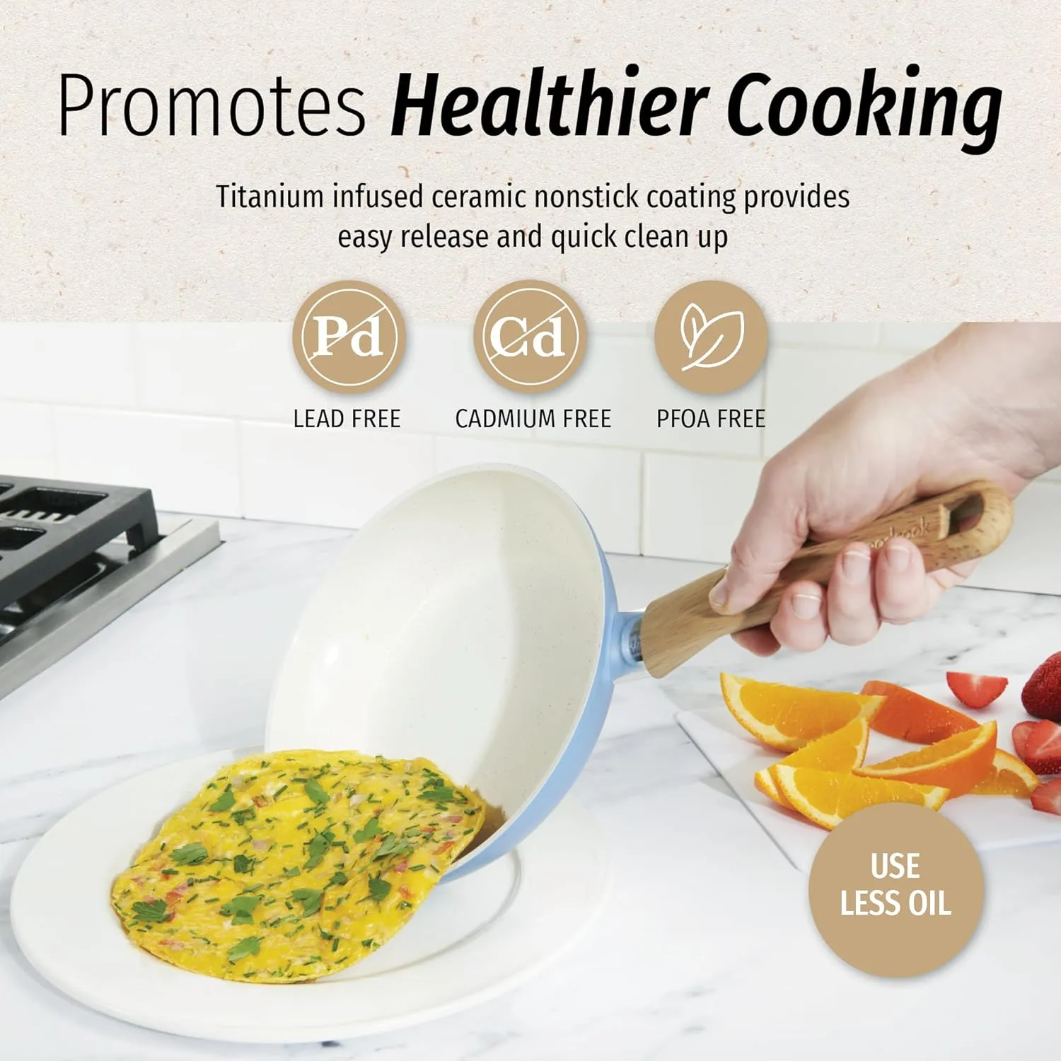 GoodCook Healthy Ceramic Titanium-Infused 12” Fry Pan, Light Blue – Induction Cookware, Nonstick Cooking Pan, Frying Pan Skillet for Eggs, Meats, Vegetables, Sauces, Warming Tortillas