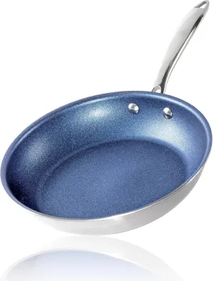 Granitestone 12 Inch Frying Pan, Stainless Steel Frying Pan, Non Stick Skillet/Nonstick Pan with Diamond Coating, Cooking Pan, Nonstick Skillet, Oven Safe Skillet, Dishwasher Safe, Blue