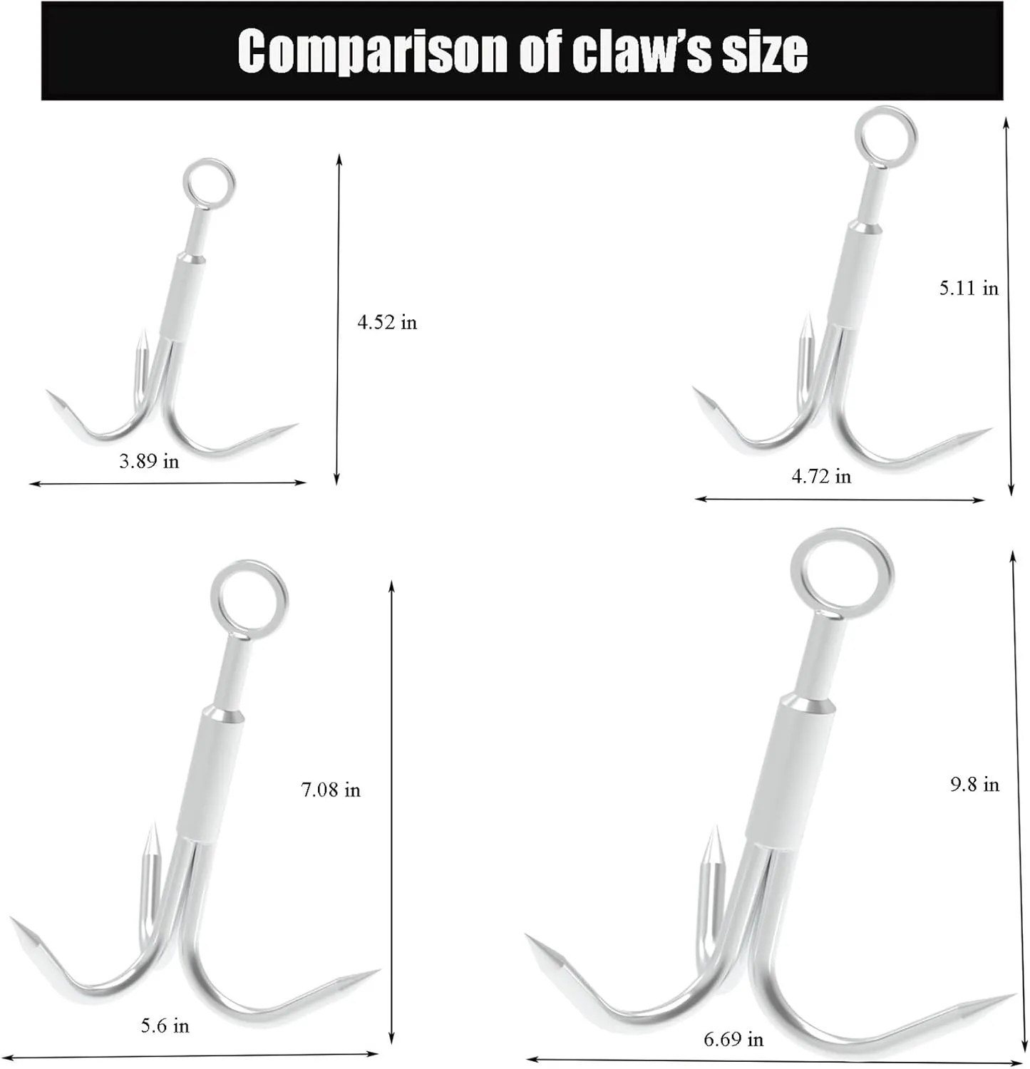 Grappling Hook with 3-Claw Stainless Steel,3 Claw Climbing Carabiner Hook for Retrieving,Outdoor Hiking,Tree Limb Removalr,Salvage.