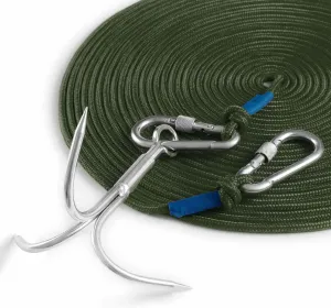 Grappling Hook with Rope-Includes Nylon Rope 6/8/10mm 50FT,Functional Grapple Hook and Double Carabiner,for Magnet Fishing/Drag/Tree Limb Removal