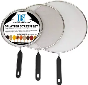 Grease Splatter Screen For Frying Pan Cooking - Stainless Steel Splatter Guard Set of 3-8", 10" and 11" inch - Fine Mesh Iron Skillet Lid- Hot Oil Shield to Stop Prime Burn (3, 8",10",11")