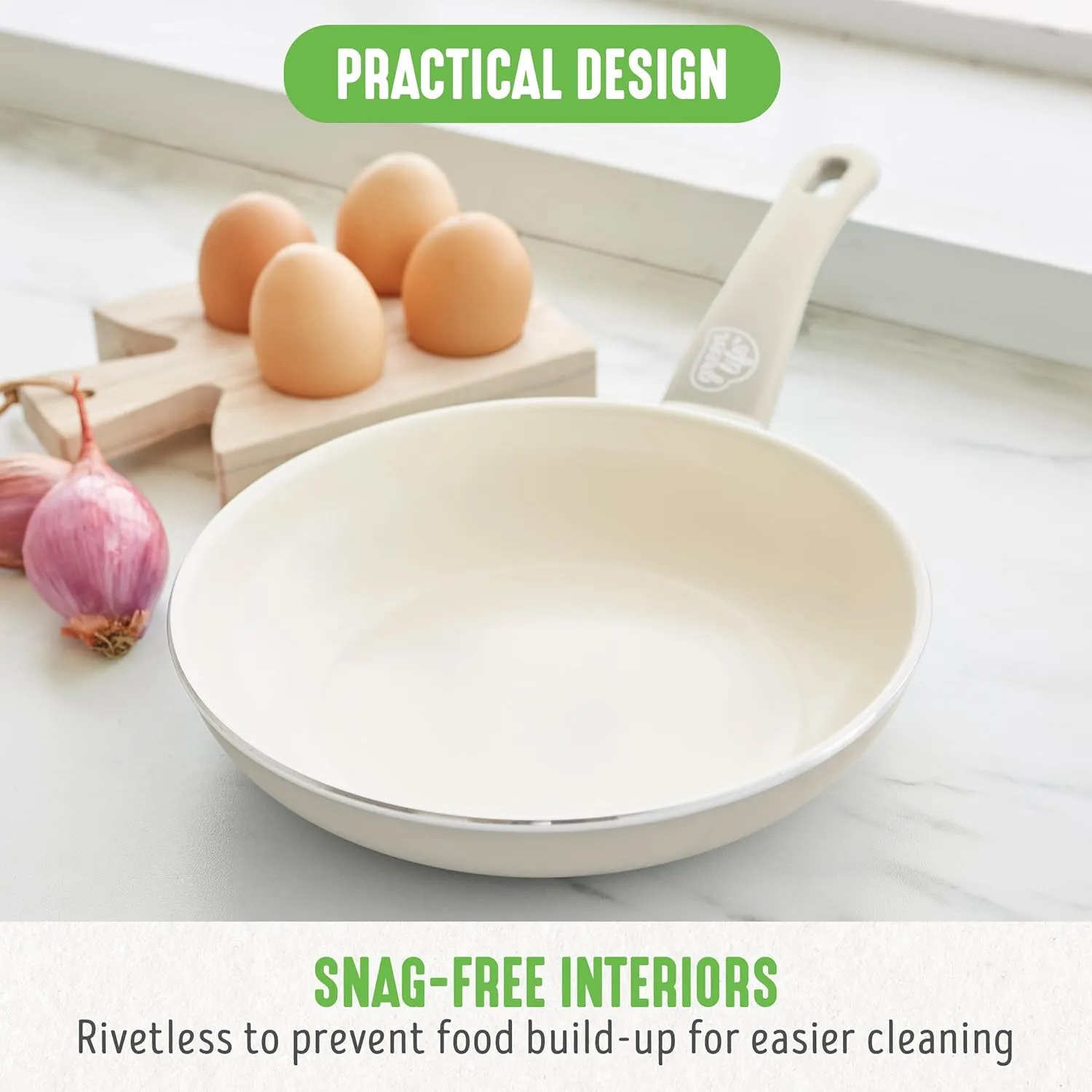 GreenLife Soft Grip 8” Frypan Skillet and Spatula Breakfast Cookware Set, PFAS-Free Ceramic Nonstick, Silicon Spatula with Bamboo Handle, Egg Omelette Bacon, Dishwasher Safe, Stay-Cool Handles, Cream