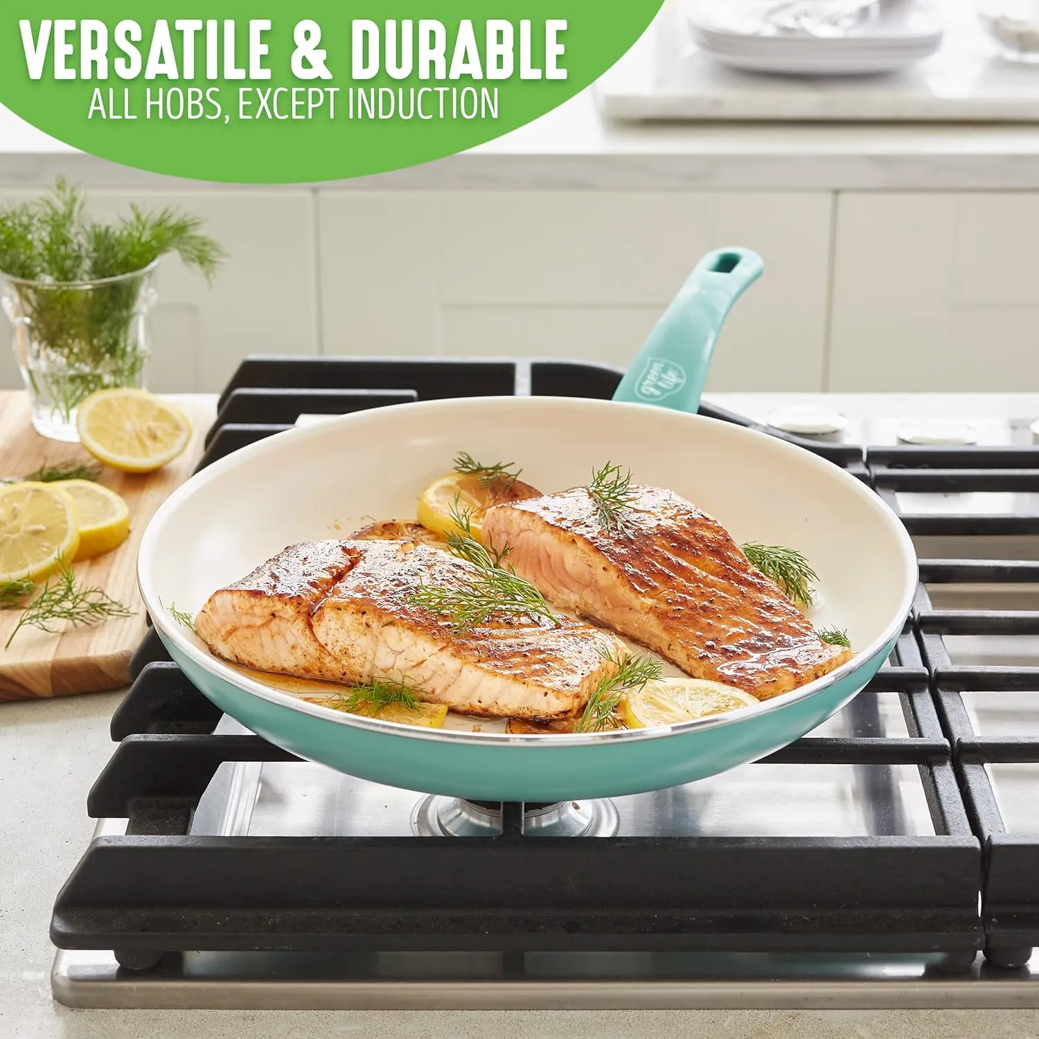 GreenLife Soft Grip Healthy Ceramic Nonstick 12" Frying Pan Skillet, PFAS-Free, Dishwasher Safe, Turquoise