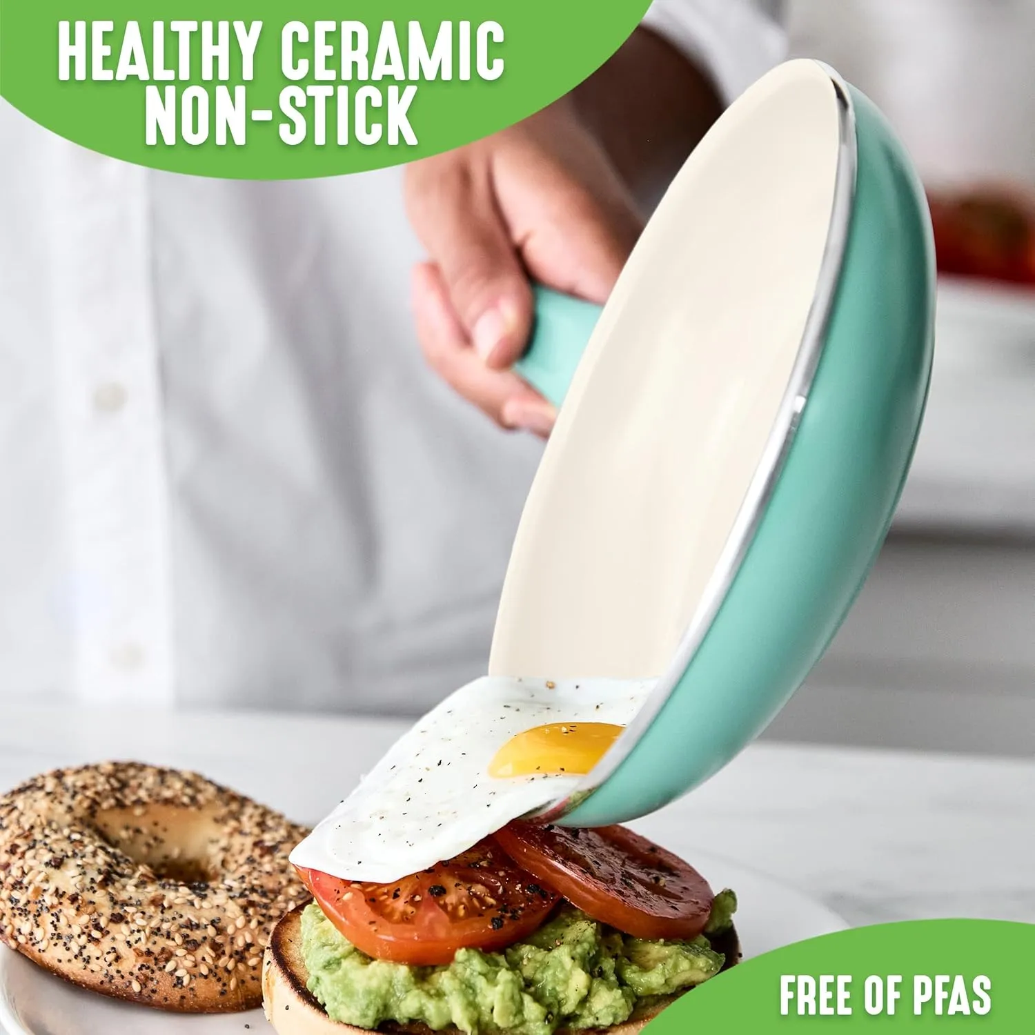 GreenLife Soft Grip Healthy Ceramic Nonstick 12" Frying Pan Skillet, PFAS-Free, Dishwasher Safe, Turquoise