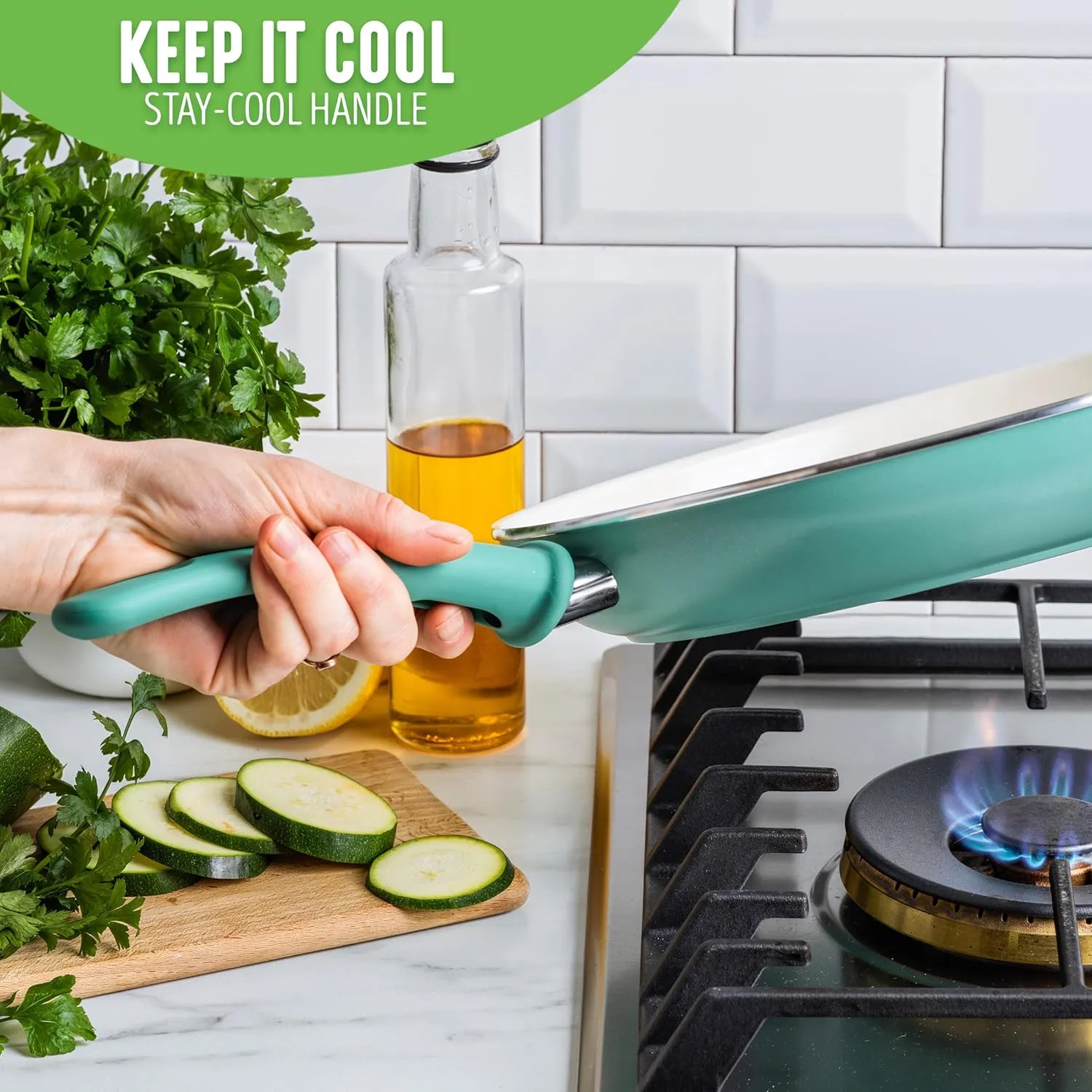 GreenLife Soft Grip Healthy Ceramic Nonstick 12" Frying Pan Skillet, PFAS-Free, Dishwasher Safe, Turquoise
