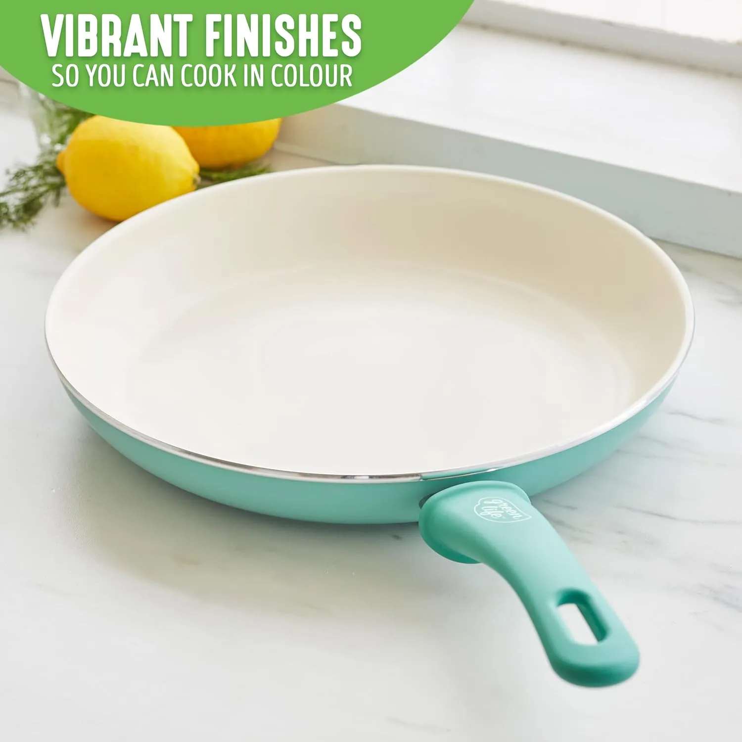 GreenLife Soft Grip Healthy Ceramic Nonstick 12" Frying Pan Skillet, PFAS-Free, Dishwasher Safe, Turquoise