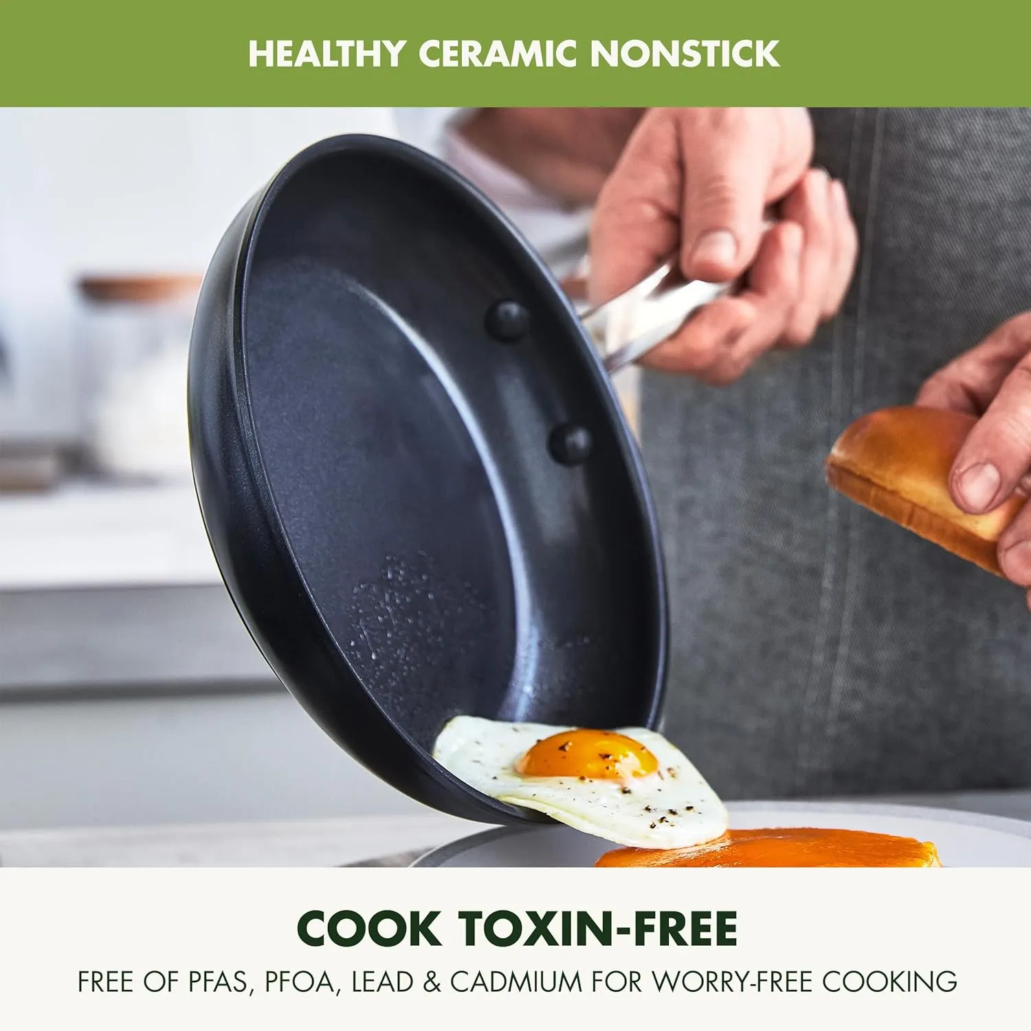 GreenPan Chatham Prime Midnight 8" and 10" Frying Pan Set, Hard Anodized Ceramic Nonstick, PFAS-Free, Dishwasher Safe, Oven Safe, Healthy Cooking Skillet for Eggs and Omelets, Black