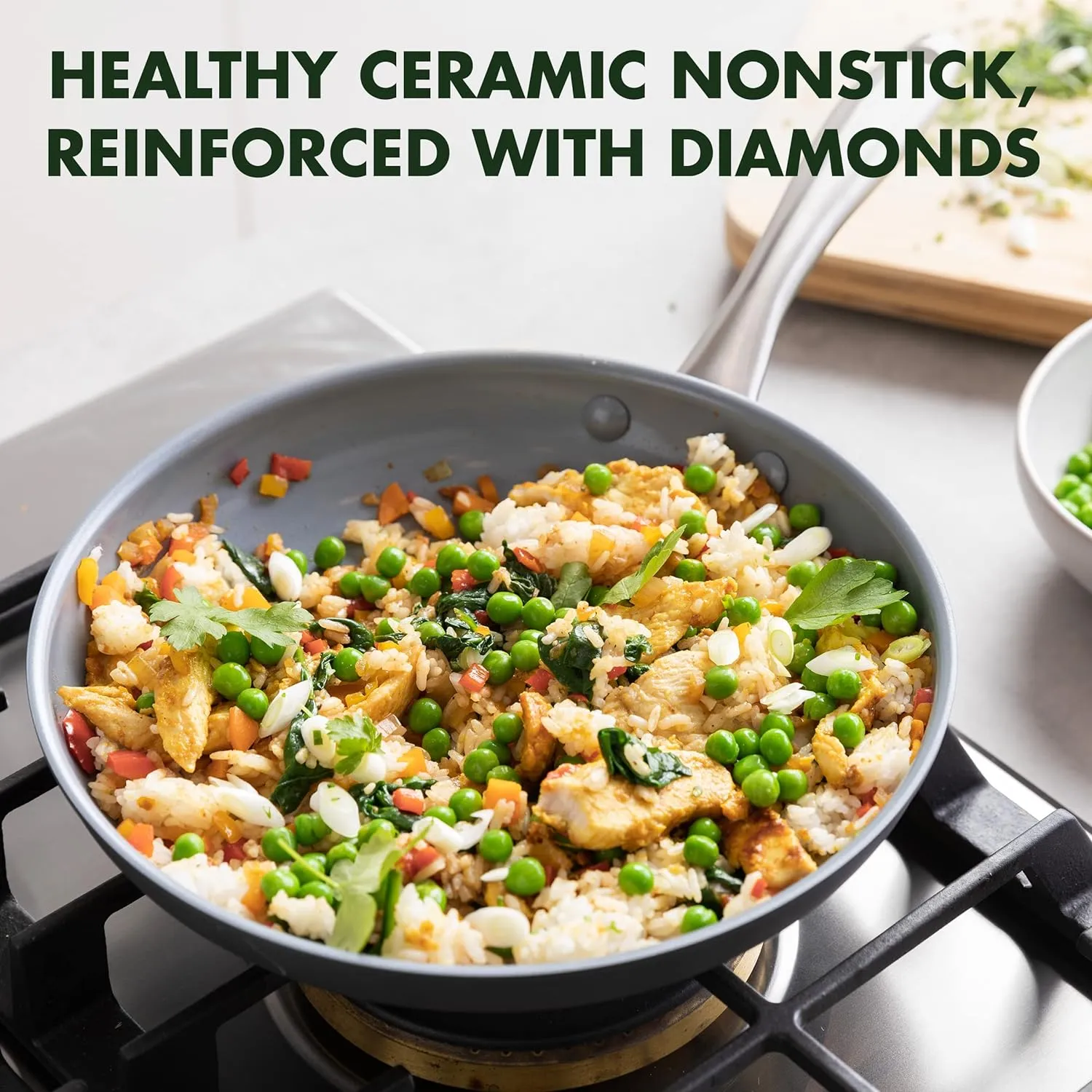 GreenPan Lima Ceramic Hard Anodized 12" Frying Pan Skillet with Lid, PFAS/PFOA-Free Nontoxic Pots and Pans, Oven & Broiler Safe, Stainless Steel Handle, Cookware for Eggs & Omelet, Gray