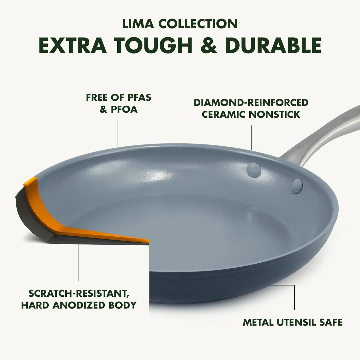 GreenPan Lima Ceramic Hard Anodized 12" Frying Pan Skillet with Lid, PFAS/PFOA-Free Nontoxic Pots and Pans, Oven & Broiler Safe, Stainless Steel Handle, Cookware for Eggs & Omelet, Gray