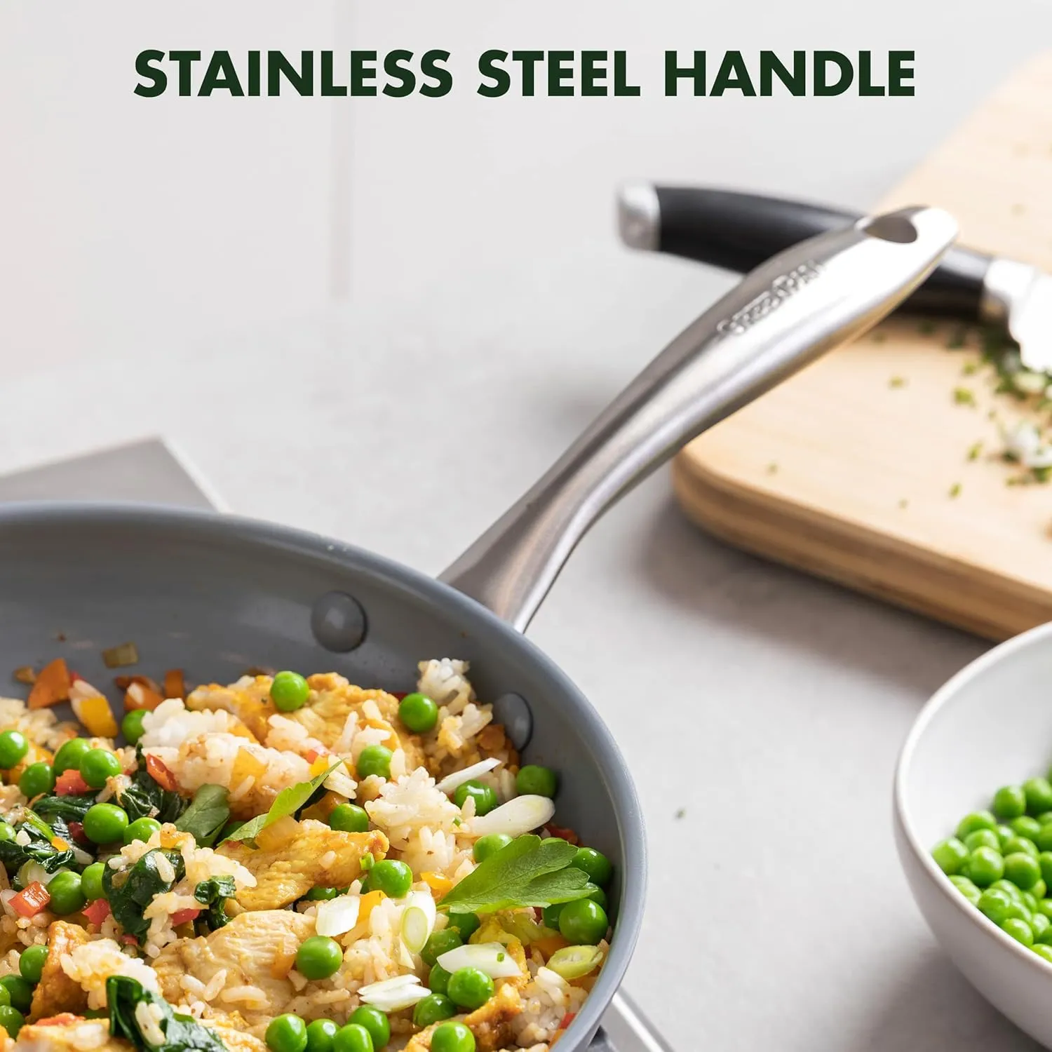 GreenPan Lima Ceramic Hard Anodized 12" Frying Pan Skillet with Lid, PFAS/PFOA-Free Nontoxic Pots and Pans, Oven & Broiler Safe, Stainless Steel Handle, Cookware for Eggs & Omelet, Gray