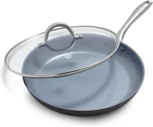 GreenPan Lima Ceramic Hard Anodized 12" Frying Pan Skillet with Lid, PFAS/PFOA-Free Nontoxic Pots and Pans, Oven & Broiler Safe, Stainless Steel Handle, Cookware for Eggs & Omelet, Gray