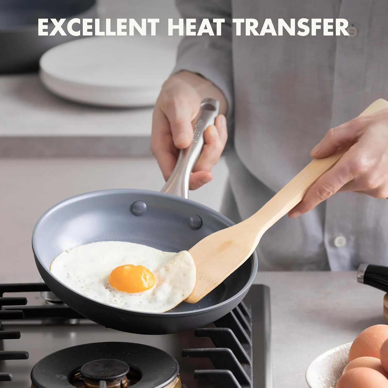 GreenPan Lima Ceramic Hard Anodized 8" Frying Pan Skillet Nonstick, PFAS/PFOA-Free Nontoxic Pots and Pans, Oven & Broiler Safe, Stainless Steel Handle, Cookware for Eggs & Omelet, Gray