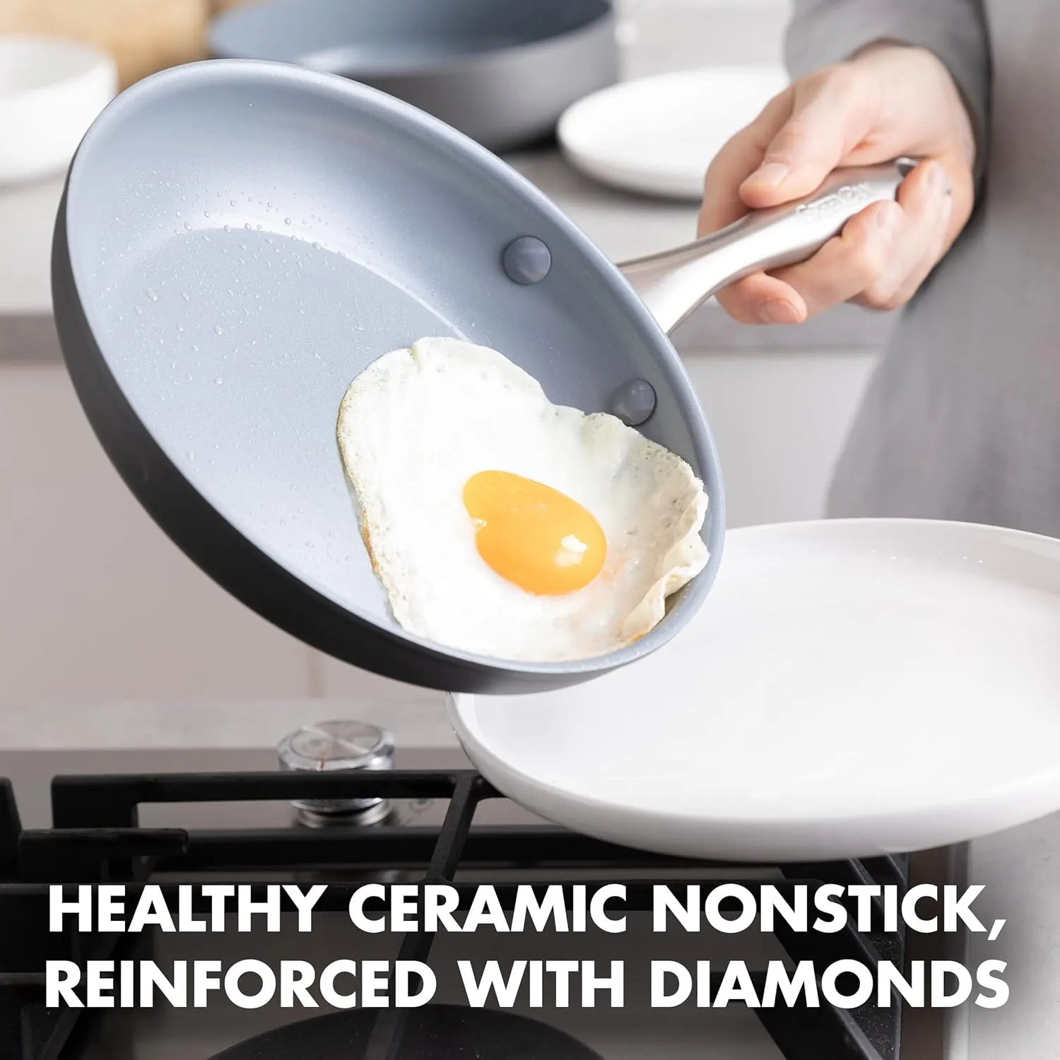 GreenPan Lima Ceramic Hard Anodized 8" Frying Pan Skillet Nonstick, PFAS/PFOA-Free Nontoxic Pots and Pans, Oven & Broiler Safe, Stainless Steel Handle, Cookware for Eggs & Omelet, Gray