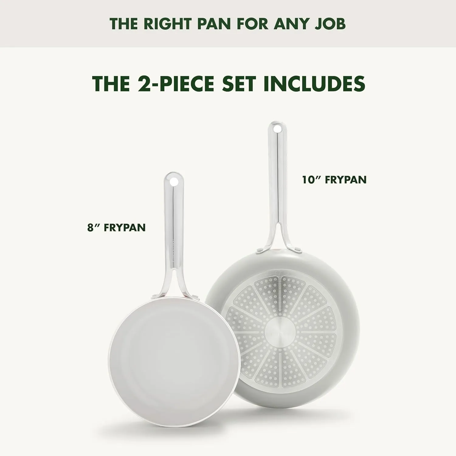 GreenPan Nova 8” & 10” 2 Piece Frying Pan Skillet Set, Oprah’s Favorite Things 2024, Induction Suitable PFAS-Free Nontoxic Ceramic Nonstick, Dishwasher & Oven Safe, Quick Even Heating, Cream