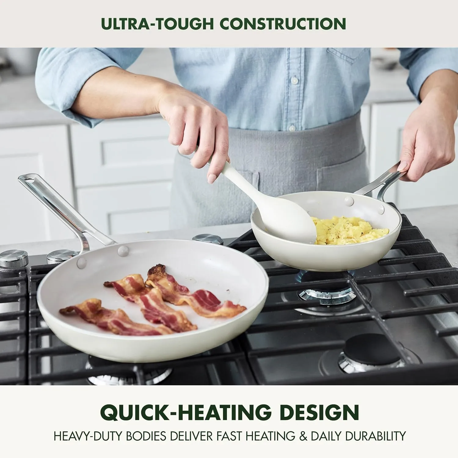 GreenPan Nova 8” & 10” 2 Piece Frying Pan Skillet Set, Oprah’s Favorite Things 2024, Induction Suitable PFAS-Free Nontoxic Ceramic Nonstick, Dishwasher & Oven Safe, Quick Even Heating, Cream