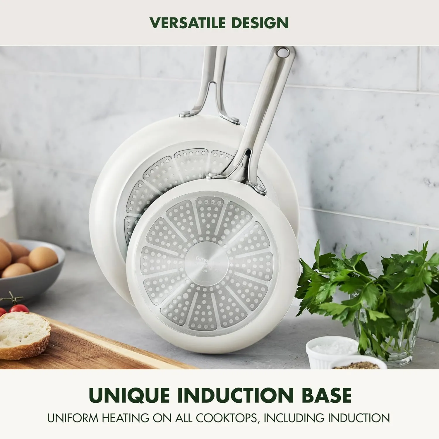 GreenPan Nova 8” & 10” 2 Piece Frying Pan Skillet Set, Oprah’s Favorite Things 2024, Induction Suitable PFAS-Free Nontoxic Ceramic Nonstick, Dishwasher & Oven Safe, Quick Even Heating, Cream