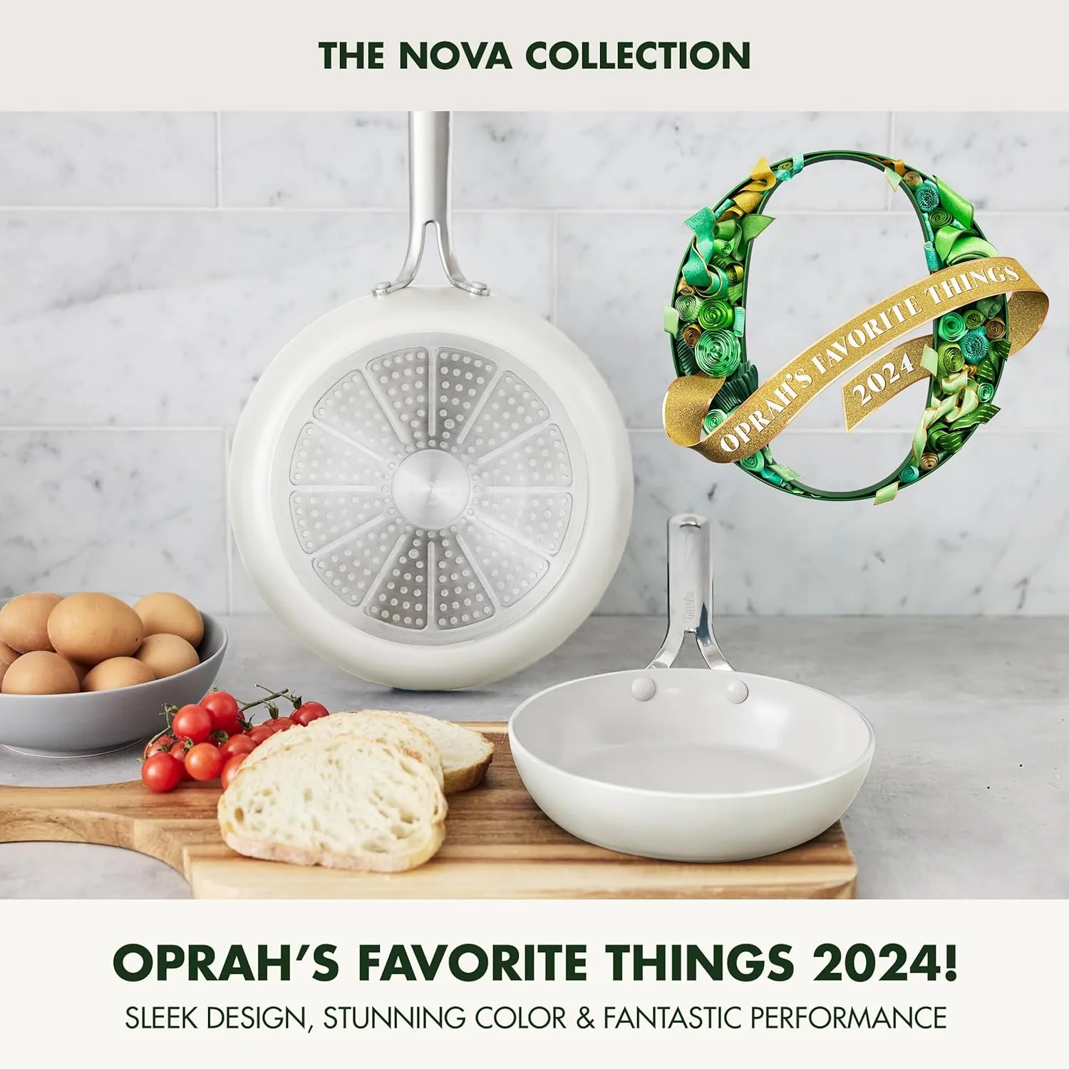 GreenPan Nova 8” & 10” 2 Piece Frying Pan Skillet Set, Oprah’s Favorite Things 2024, Induction Suitable PFAS-Free Nontoxic Ceramic Nonstick, Dishwasher & Oven Safe, Quick Even Heating, Cream
