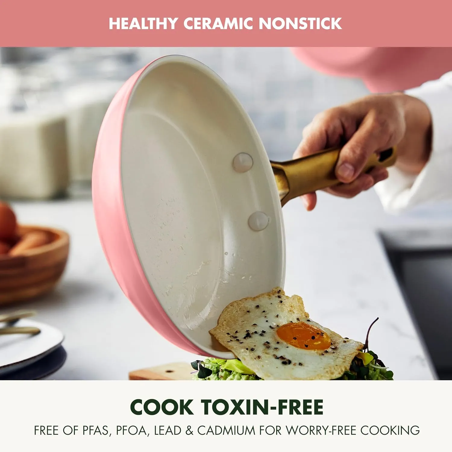 GreenPan Reserve 8" 10" & 12" 3 Piece Frying Pan Skillet Set, Healthy Ceramic Nonstick PFAS-Free Cookware, Hard Anodized Aluminum, Gold-Tone Stainless Steel Handles, Dishwasher and Oven Safe, Coral